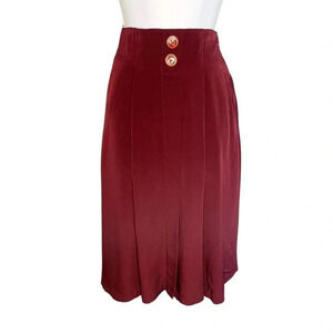 Vintage High Waisted Pleated Midi Skirt w/ Pockets! Silky Lining